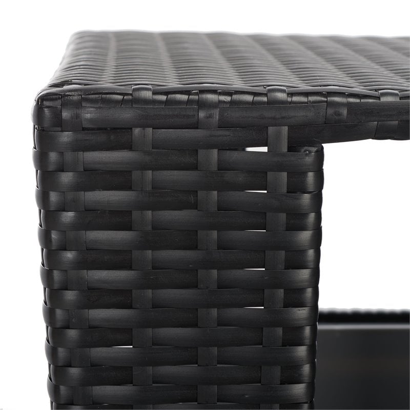 Safavieh Mazeli Polyester Wicker/Steel Patio Trash Bin in Black