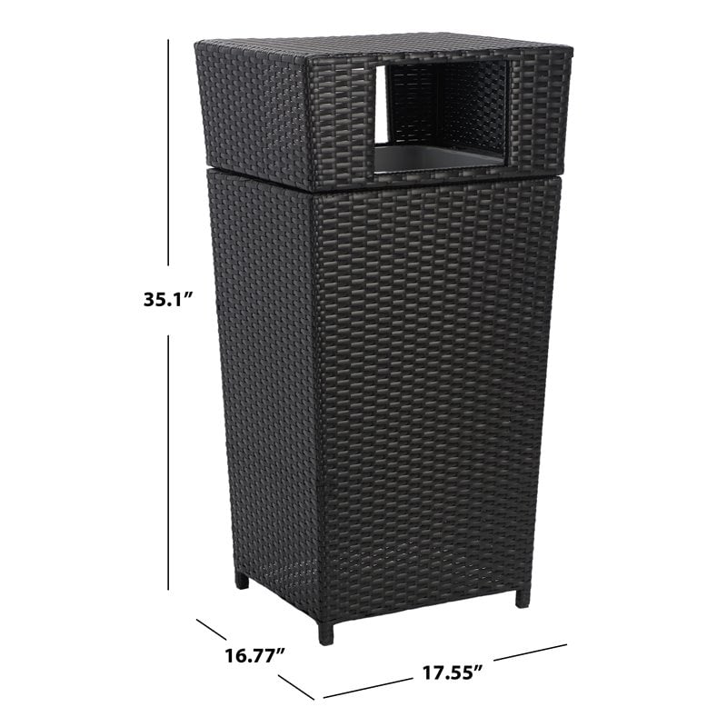 Safavieh Mazeli Polyester Wicker/Steel Patio Trash Bin in Black