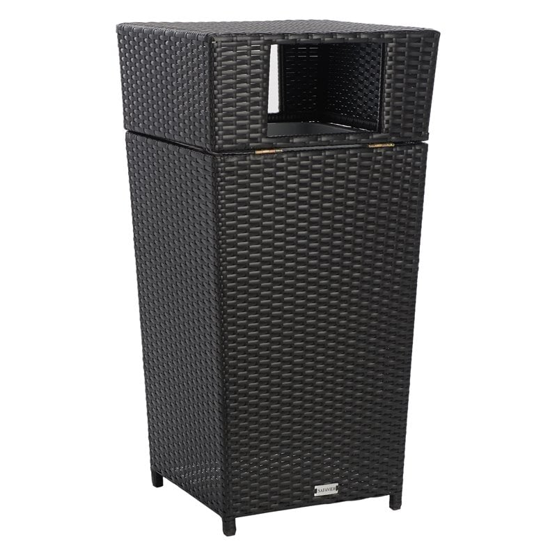 Safavieh Mazeli Polyester Wicker/Steel Patio Trash Bin in Black