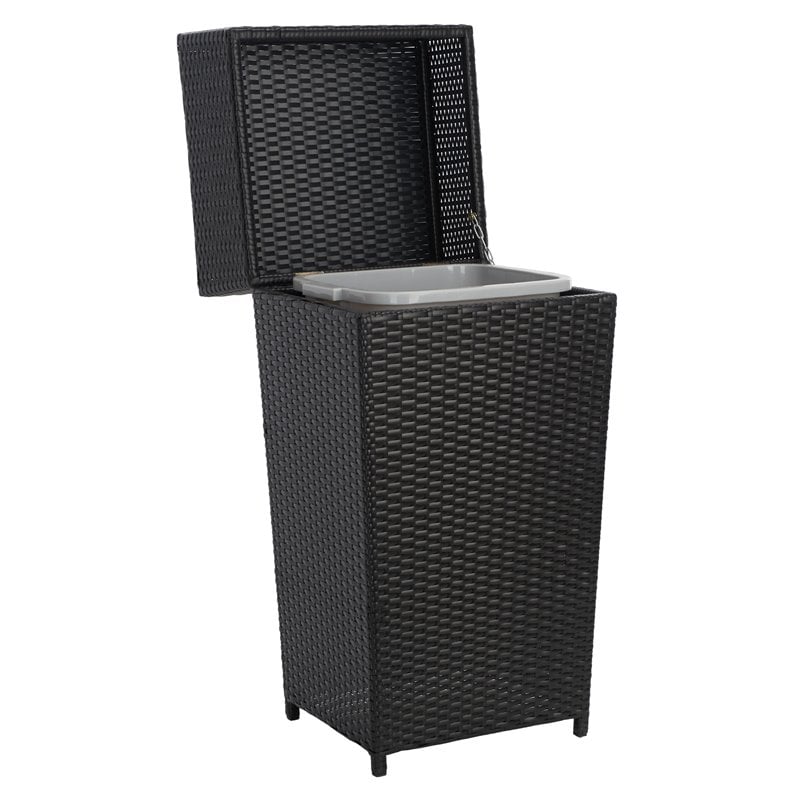Safavieh Mazeli Polyester Wicker/Steel Patio Trash Bin in Black
