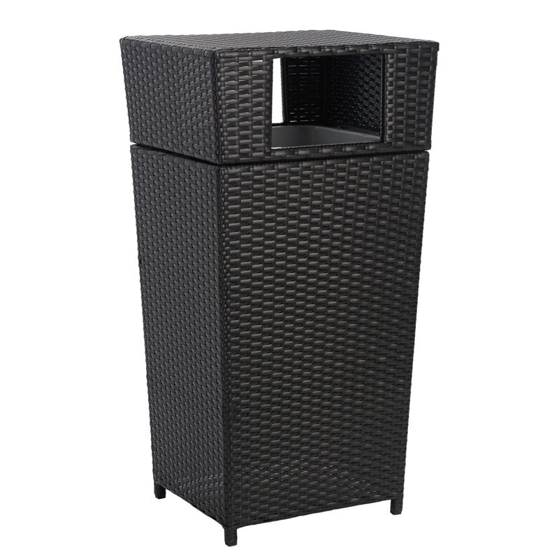 Safavieh Mazeli Polyester Wicker/Steel Patio Trash Bin in Black