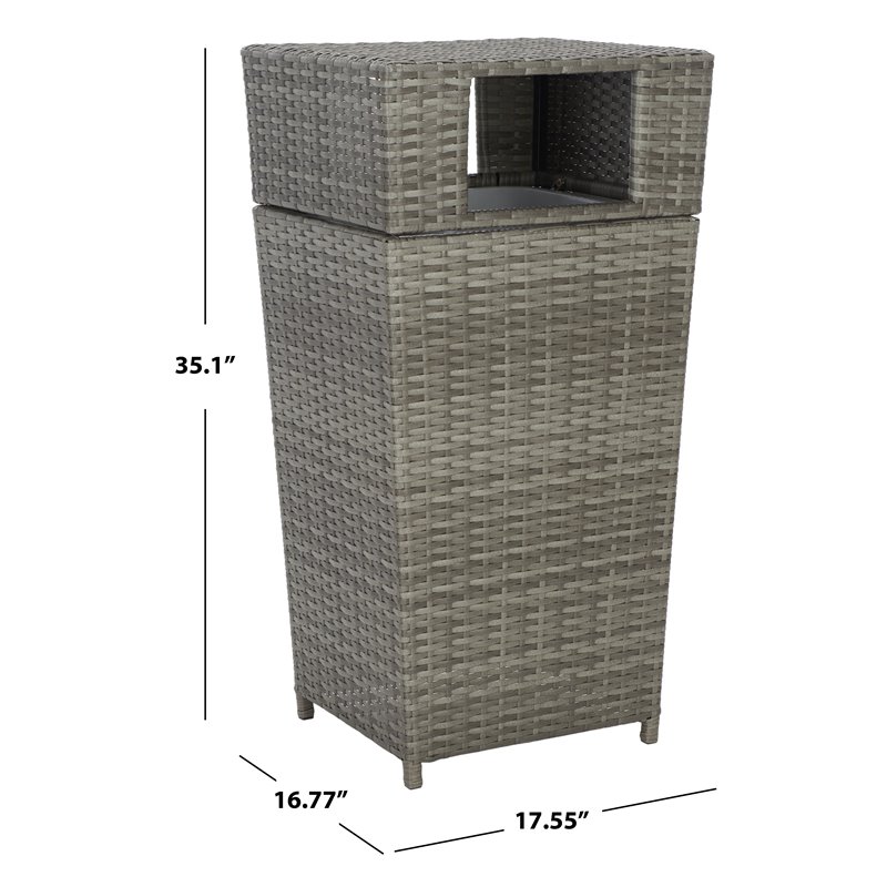 Safavieh Mazeli Polyester Wicker/Steel Patio Trash Bin in Gray