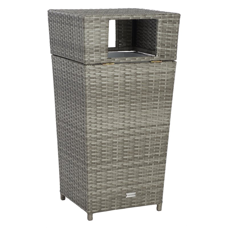 Safavieh Mazeli Polyester Wicker/Steel Patio Trash Bin in Gray