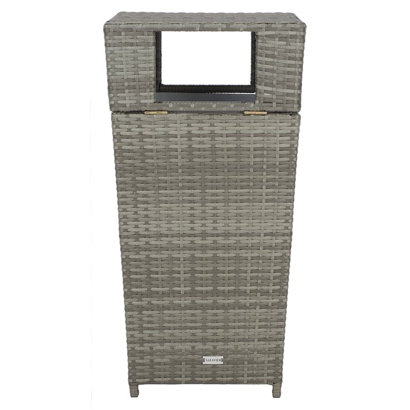 Safavieh Mazeli Polyester Wicker/Steel Patio Trash Bin in Gray