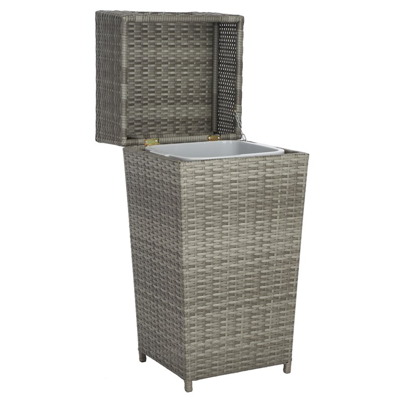 Safavieh Mazeli Polyester Wicker/Steel Patio Trash Bin in Gray