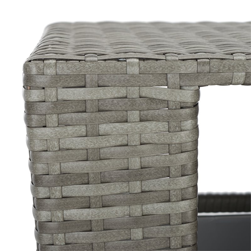 Safavieh Mazeli Polyester Wicker/Steel Patio Trash Bin in Gray