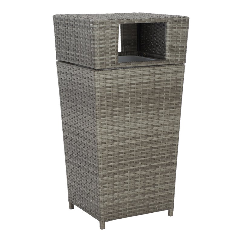 Safavieh Mazeli Polyester Wicker/Steel Patio Trash Bin in Gray