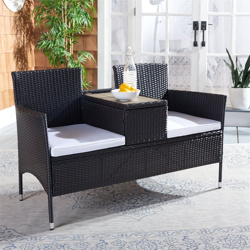 Safavieh Viora Polyester Fabric/Foam Patio Loveseat in Black/White Cushion