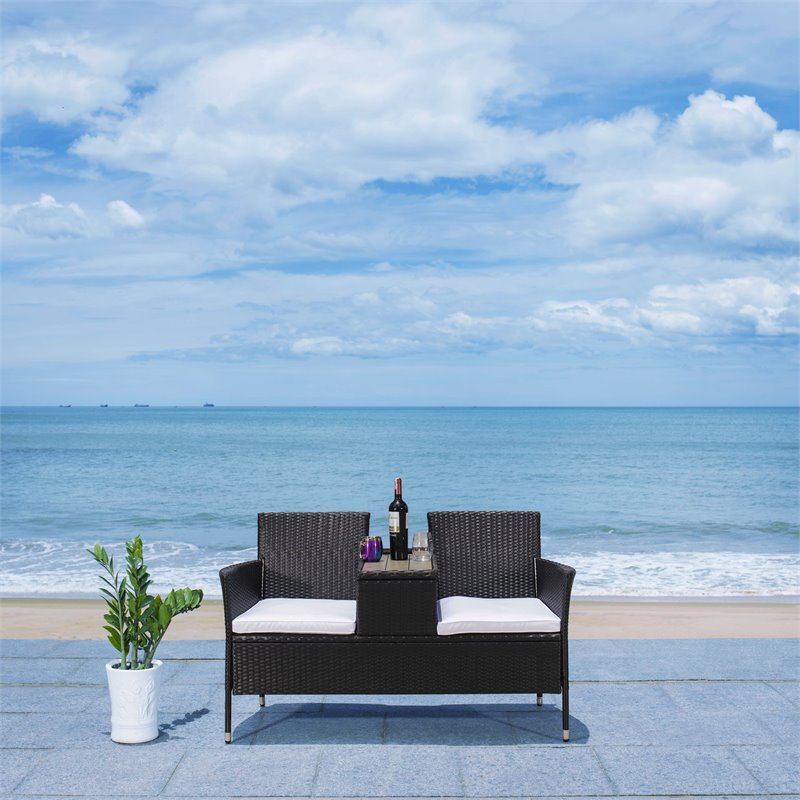 Safavieh Viora Polyester Fabric/Foam Patio Loveseat in Black/White Cushion