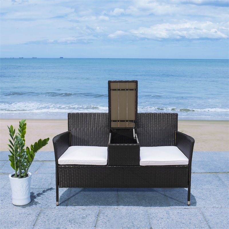 Safavieh Viora Polyester Fabric/Foam Patio Loveseat in Black/White Cushion