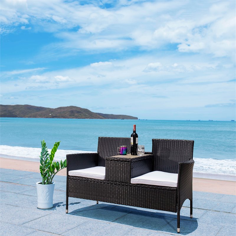Safavieh Viora Polyester Fabric/Foam Patio Loveseat in Black/White Cushion
