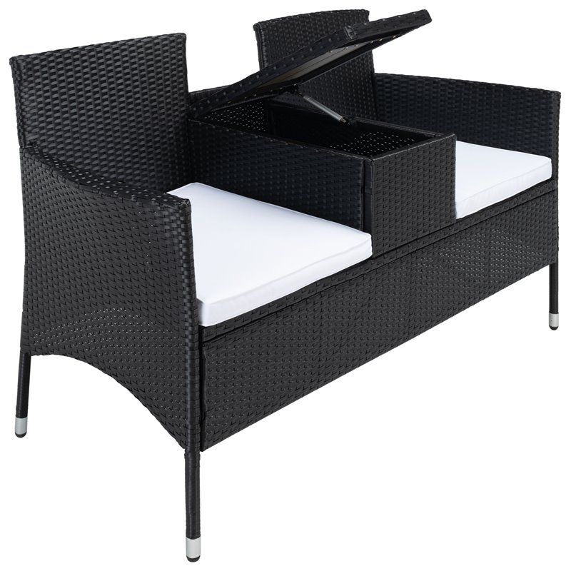 Safavieh Viora Polyester Fabric/Foam Patio Loveseat in Black/White Cushion