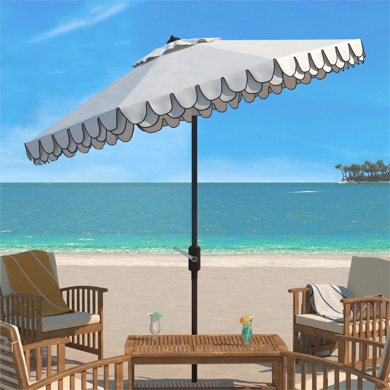 Safavieh Elegant Valance Auto Tilt Metal Auto Tilt Umbrella in White and Navy