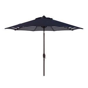 Safavieh Tiana 9ft Crank Metal Outdoor Umbrella in Navy and White