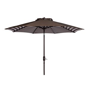 Safavieh Tiana 9ft Metal Crank Outdoor Umbrella in Brown and White
