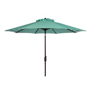 Safavieh Tiana 9ft Metal Crank Outdoor Umbrella in Green and White