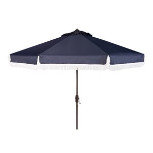 Safavieh Fabia Fringe 9ft Metal Outdoor Umbrella in Navy and White