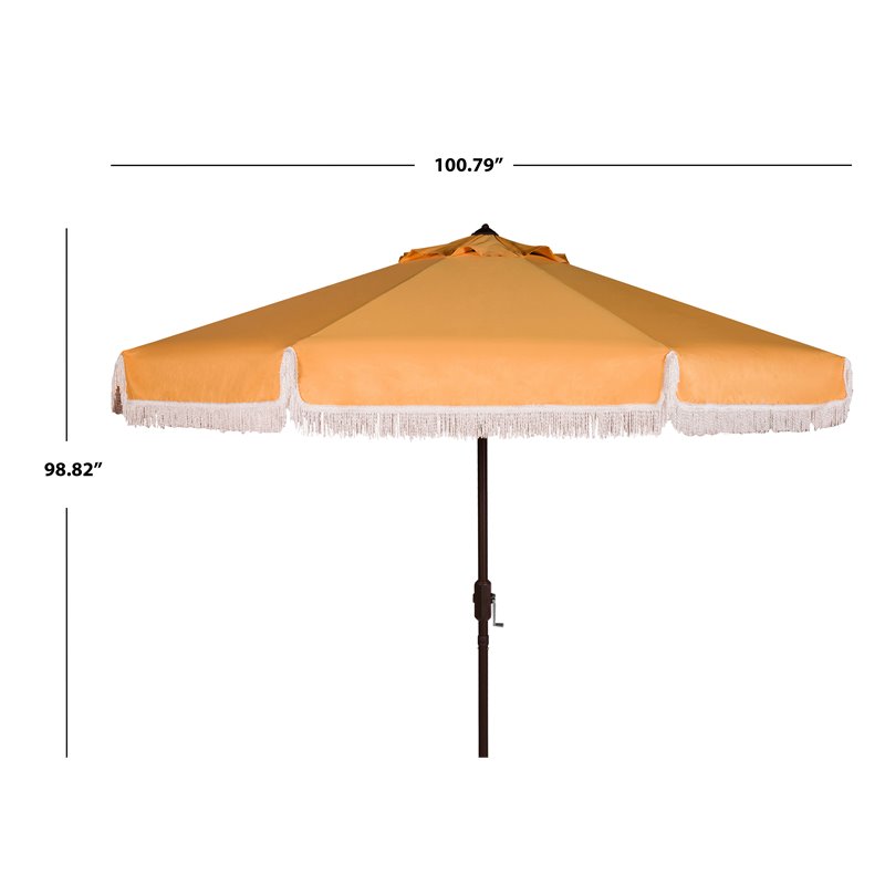 Safavieh Fabia Fringe 9ft Crank Metal Outdoor Umbrella in Yellow and White