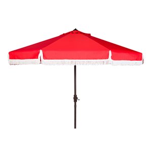 Safavieh Fabia Fringe 9ft Crank Metal Outdoor Umbrella in Red and White