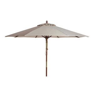 Safavieh Bethany 9ft Eucalyptus Wooden Outdoor Umbrella in Neutral Beige