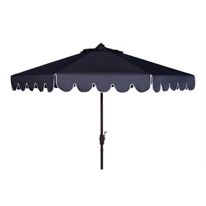 Safavieh Dorinda 9ft Crank Metal Outdoor Umbrella in Navy and White