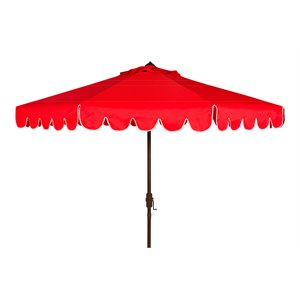 Safavieh Dorinda 9ft Crank Metal Outdoor Umbrella in Red and White