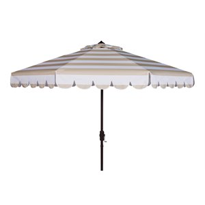 Safavieh Ramona 9ft Crank Metal Outdoor Umbrella in Beige and White
