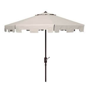 Safavieh Zimmerman 11ft Round Metal/Polyester Market Umbrella in Beige and White