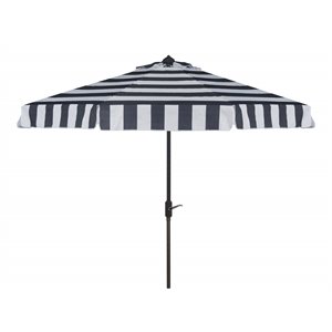 Safavieh Elsa Fashion Line 11ft Round Metal Outdoor Umbrella in Navy and White