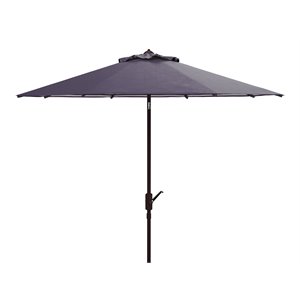 Safavieh Athens 11ft Round Crank Metal Outdoor Umbrella in Navy and White