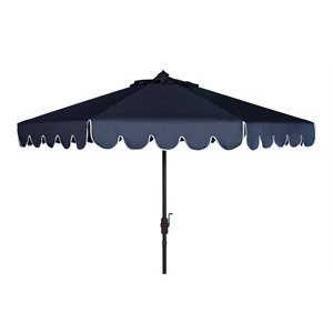 Safavieh Venice 11ft Round Crank Metal Outdoor Umbrella in Navy and White