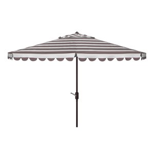 Safavieh Vienna 11ft Round Crank Metal Umbrella in Gray and White