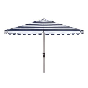 Safavieh Vienna 11ft Round Crank Metal Umbrella in Navy and White