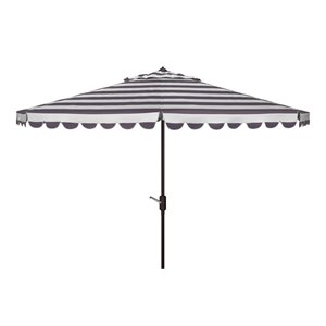 Safavieh Vienna 11ft Round Crank Metal Umbrella in Black and White