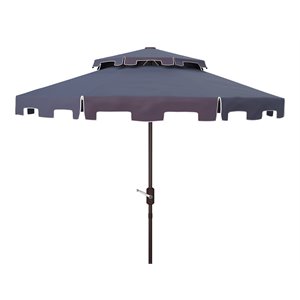 Safavieh Zimmerman 9ft Metal Double Top Market Umbrella in Navy and White