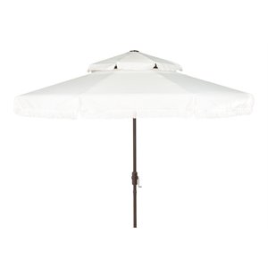 Safavieh Milan Fringe 9ft Metal/Polyester Double Top Crank Umbrella in White