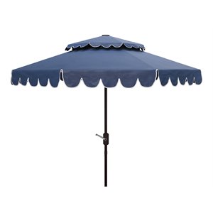 Safavieh Venice 9ft Metal/Polyester Double Top Crank Umbrella in Navy/White