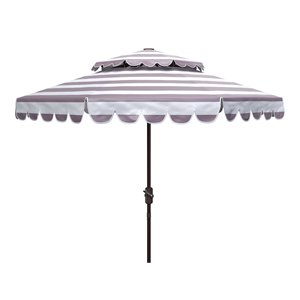 Safavieh Vienna 9ft Metal/Polyester Double Top Crank Umbrella in Gray/White