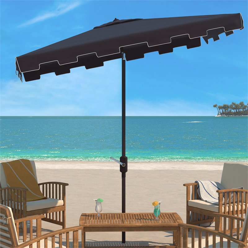 Safavieh Zimmerman 6.5x10ft Rectangle Metal/Polyester Market Umbrella in Navy