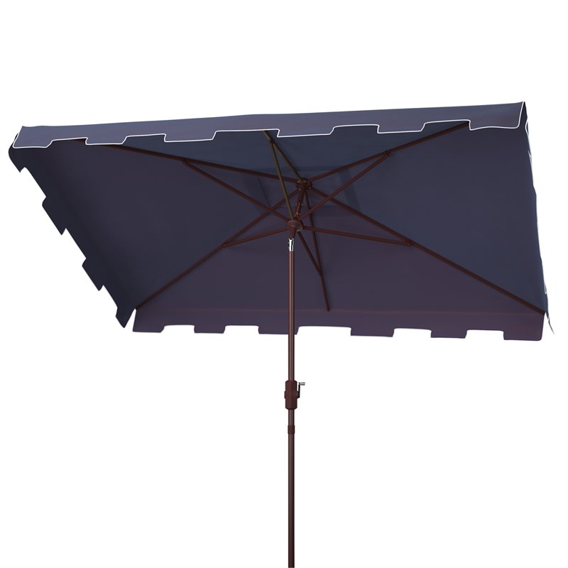 Safavieh Zimmerman 6.5x10ft Rectangle Metal/Polyester Market Umbrella in Navy