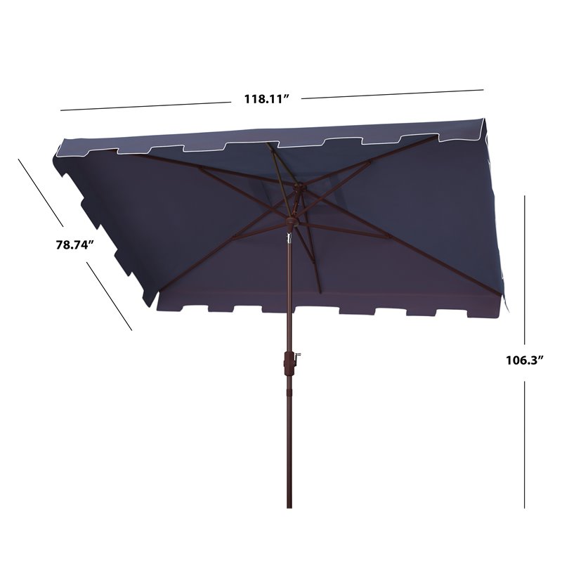 Safavieh Zimmerman 6.5x10ft Rectangle Metal/Polyester Market Umbrella in Navy