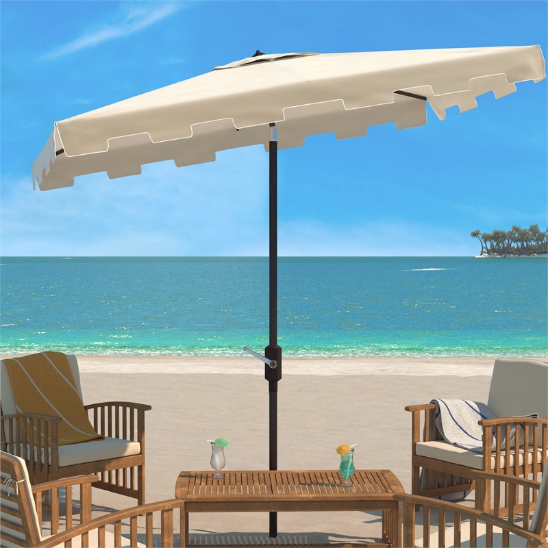 Safavieh Zimmerman 6.5x10ft Rectangle Metal/Polyester Market Umbrella in Beige
