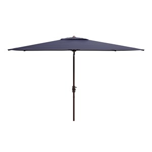 Safavieh Athens 6.5x10ft Rectangle Crank Metal/Polyester Umbrella in Navy/White