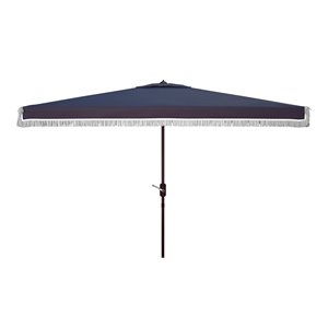 Safavieh Milan Fringe 6.5x10ft Rectangle Crank Metal/Polyester Umbrella in Navy