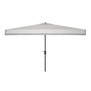 Safavieh Milan Fringe 6.5x10ft Rectangle Crank Metal/Polyester Umbrella in White