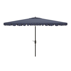 Safavieh Venice 6.5x10ft Metal/Polyester Rectangle Crank Umbrella in Navy/White