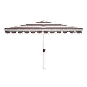 Safavieh Vienna 6.5x10ft Metal/Polyester Rectangle Crank Umbrella in Gray/White