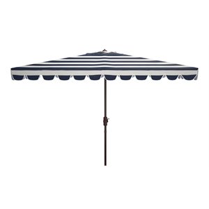 Safavieh Vienna 6.5x10ft Metal/Polyester Rectangle Crank Umbrella in Navy/White