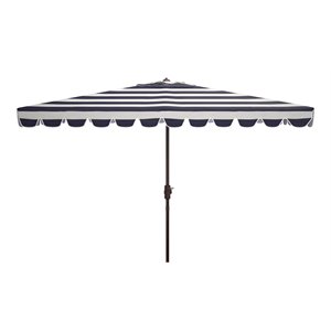 Safavieh Vienna 6.5x10ft Metal/Polyester Rectangle Crank Umbrella in Black/White