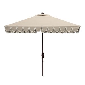Safavieh Elegant Valance 7.5ft Square Metal/Polyester Umbrella in Beige/White